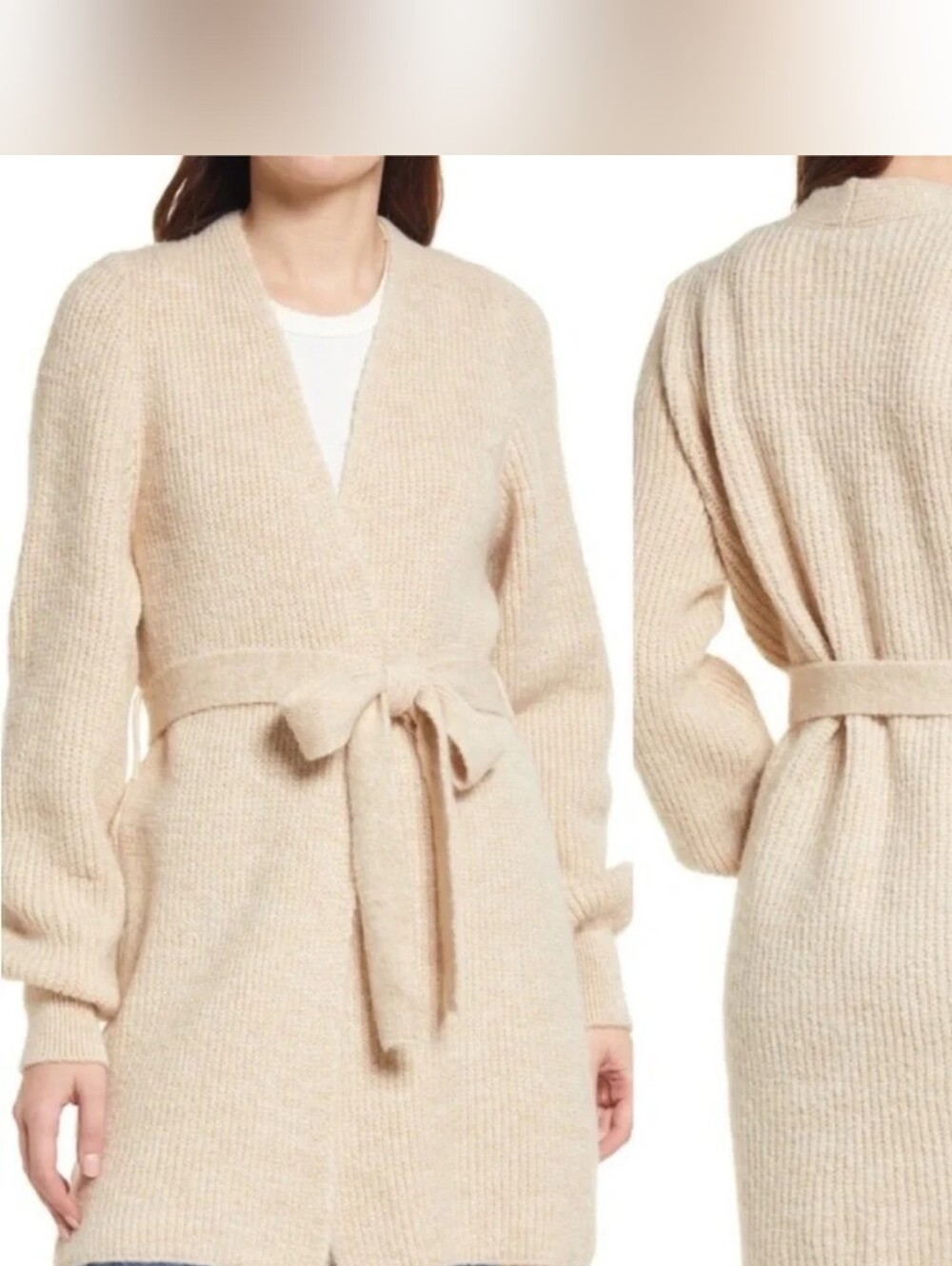 Topshop Cardigan Belted Waist Sweater Beige Women's Size Large 12